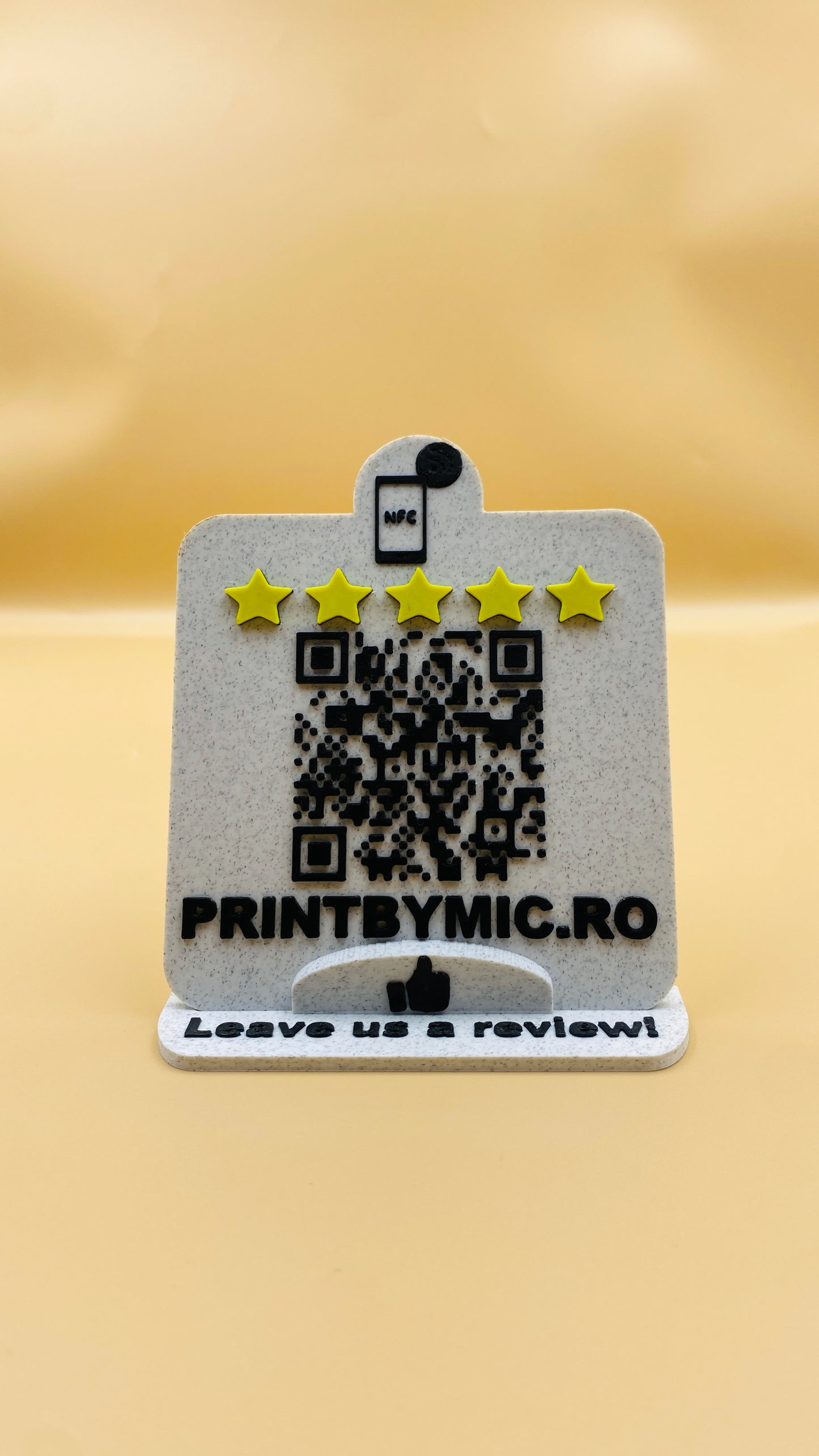 Stand recenzii Google review Personalizabil cu text, Cod QR și NFC – Simplu și Elegant pentru Recenzii și Acces Rapid