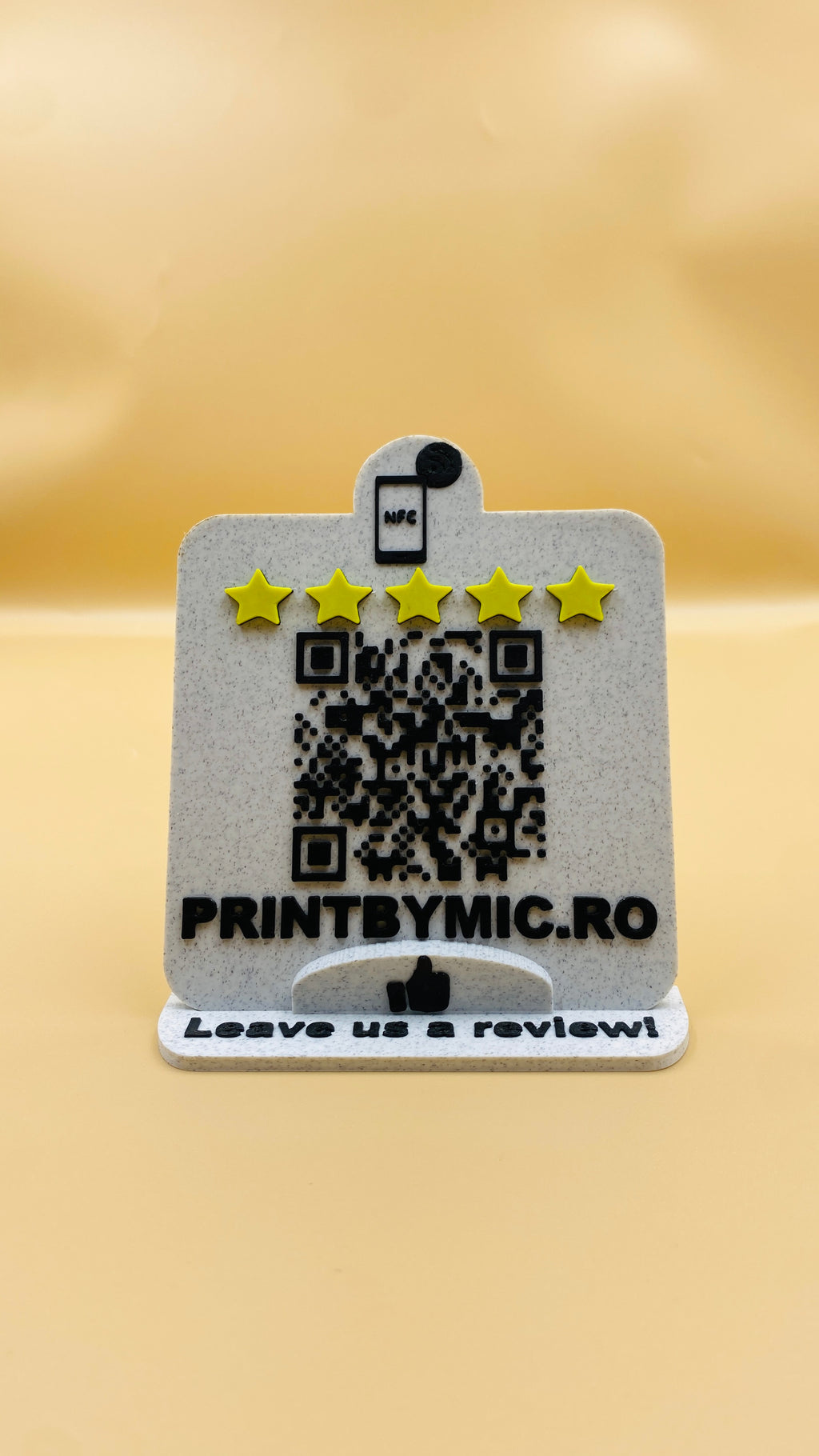 Stand recenzii Google review Personalizabil cu text, Cod QR și NFC – Simplu și Elegant pentru Recenzii și Acces Rapid