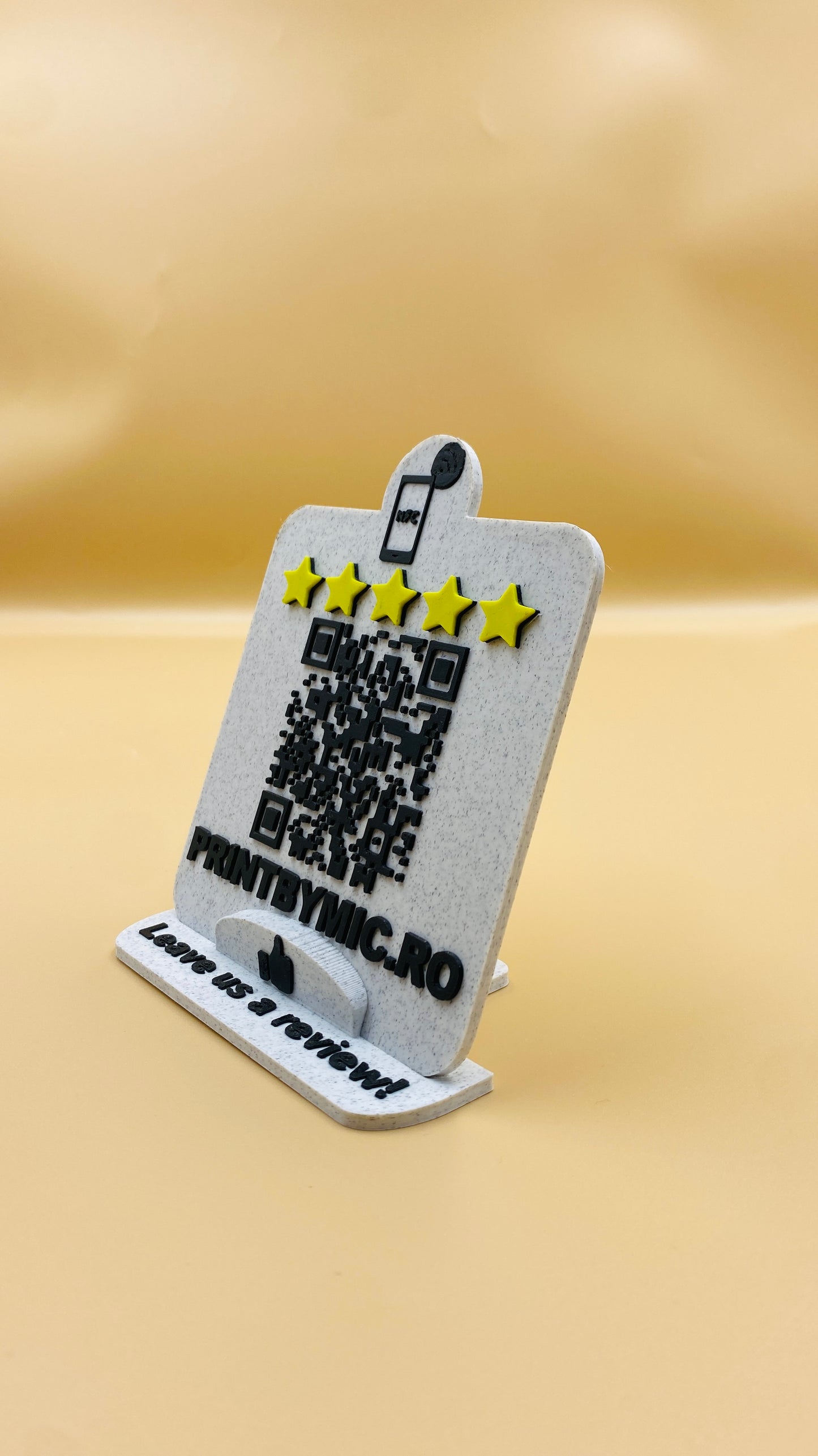 Stand recenzii Google review Personalizabil cu text, Cod QR și NFC – Simplu și Elegant pentru Recenzii și Acces Rapid