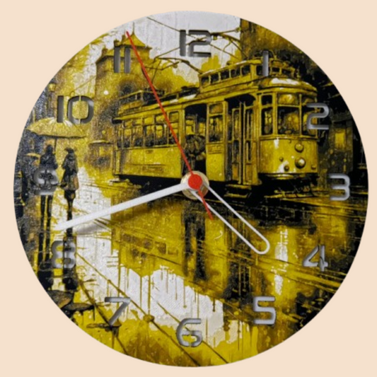 Ceas de perete/birou decorativ 3D cu tramvai vintage